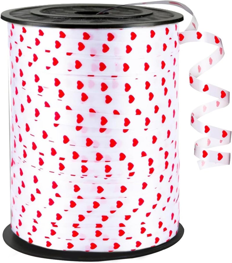 WFAUIBR Red Ribbon - 500 Yards | White Ribbon with Heart Pattern for Crafts, Balloons, Mother's Day, Bridal Shower, Wedding - Image 1